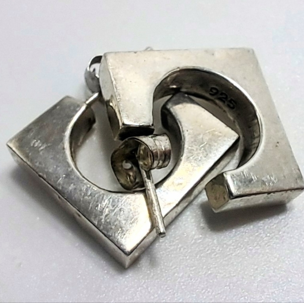 Vintage 1960's Square Hoop Modernist Earrings - Picture 2 of 4